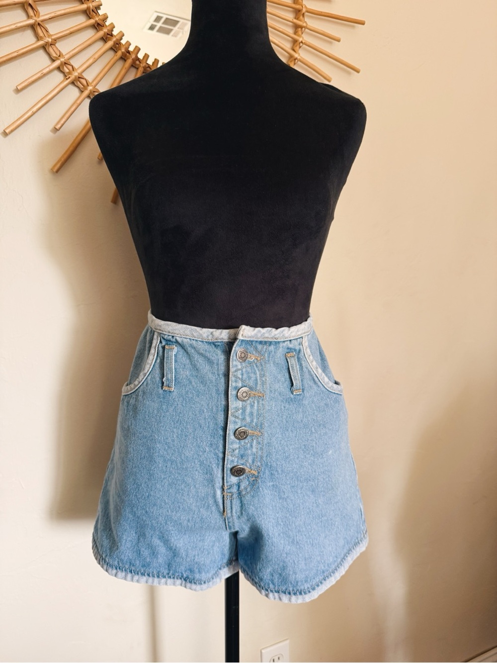 High-Waist Light Blue Denim Button-Front Women’s Shorts